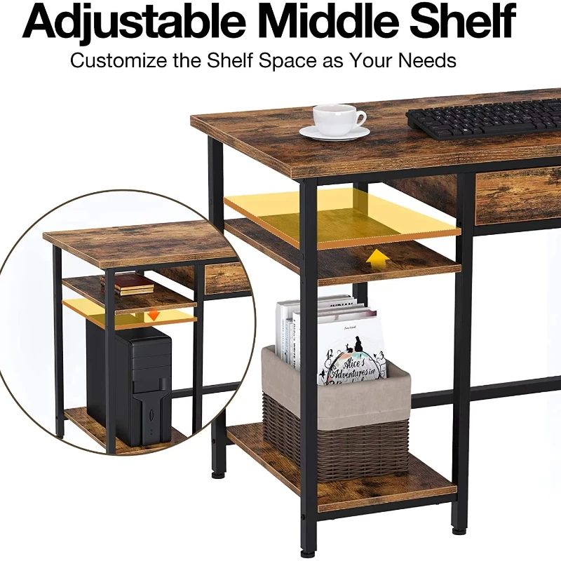 Custom cheap office computer table adjustable home simple wooden large desktop high computer desk organizer with shelf