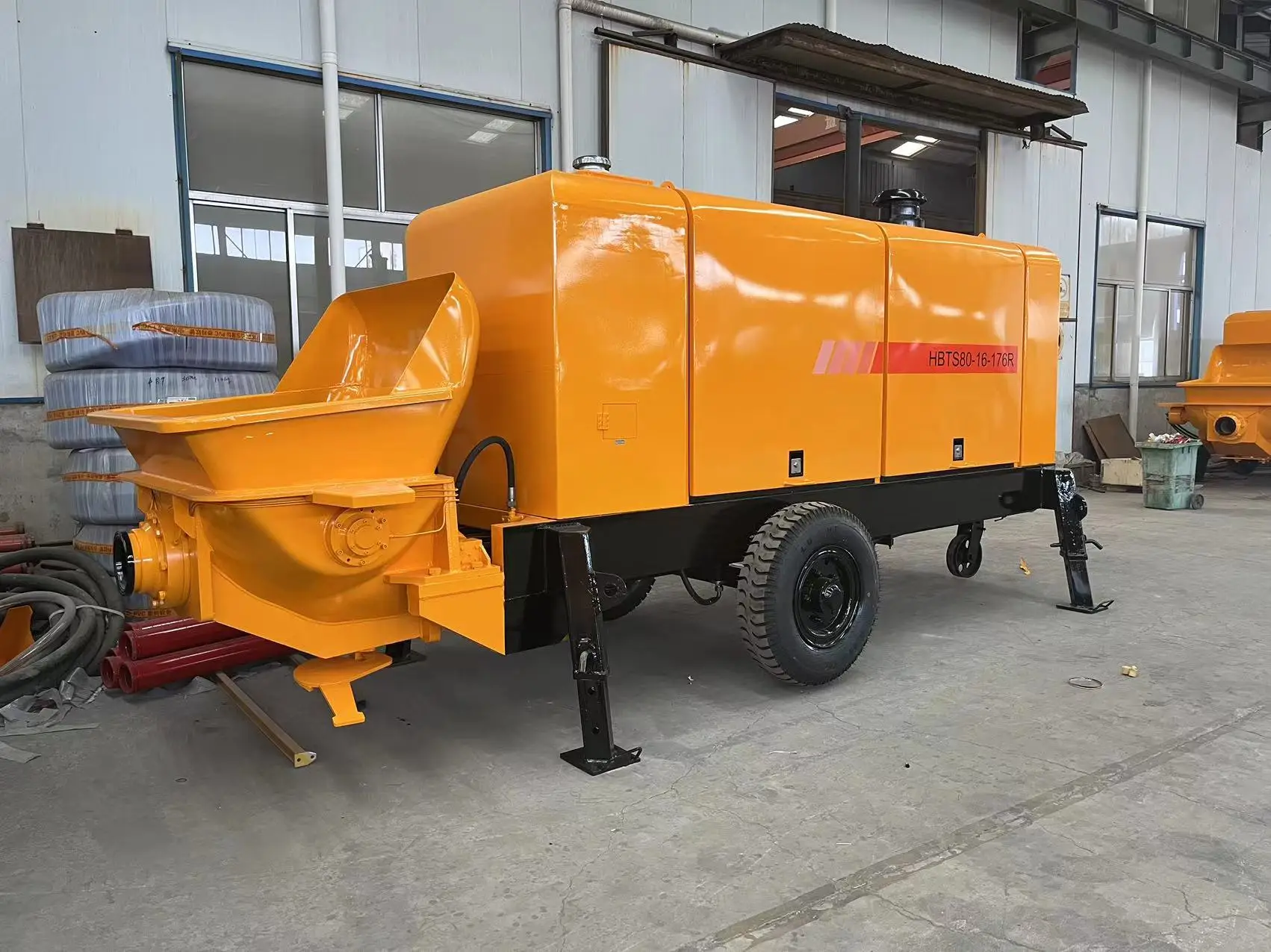 Concrete Machine MINLE Brand Cement Pump Trailer Mounted Diesel Concrete Pump Car HBTS80-16-176R exported to Indonesia