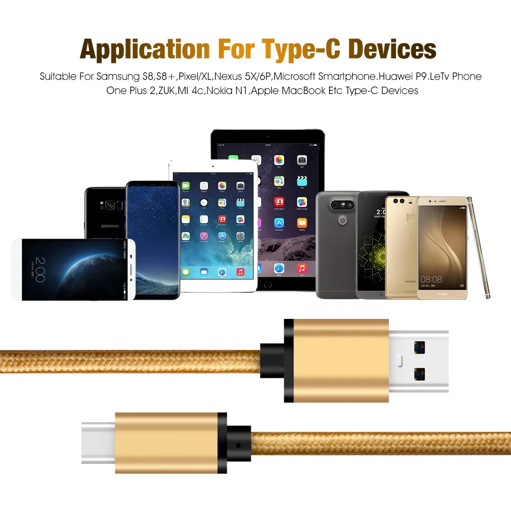 Оптовая продажа в наличии нейлоновый плетеный кабель usb c 3A 60w type для быстрой зарядки и передачи данных к кабелю 3