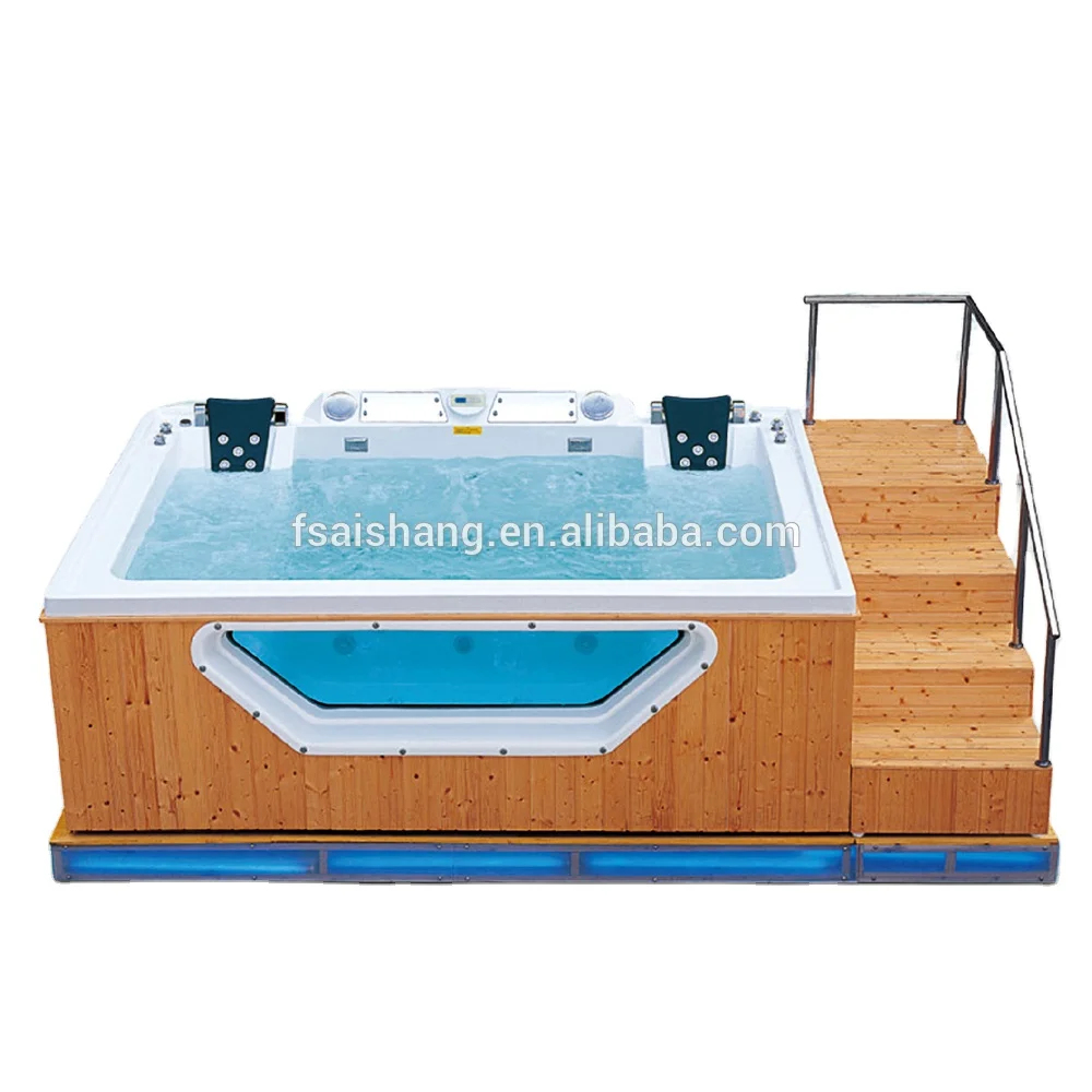 acrylic red color outdoor bathtub with color chang bath mat