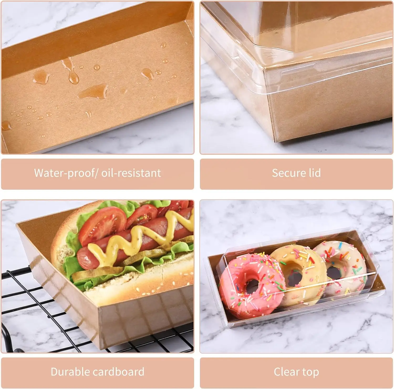 Eco Desserts Recyclable Charcuterie Boxes With Clear Lids Brown Competitive Price Craft Paper Cake Box