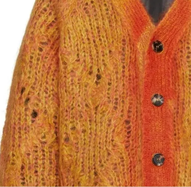 OEM Long Sleeve Knit Winter Striped Mohair Blend Cardigan Sweater Men Mohair Fuzzy Knitwear