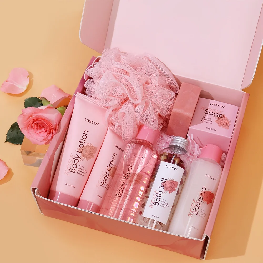 Частная этикетка душ спа уход за телом Розовая Соль Для Ванны шампунь мыло для мытья тела Женские Подарочные наборы ванны