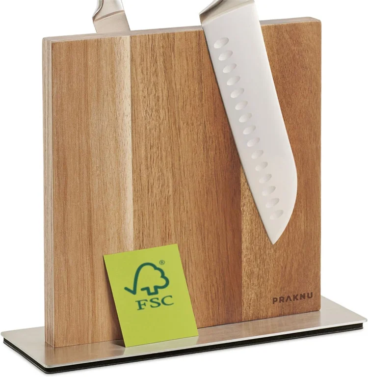 non-slip Magnetic acacia wood Knife Block with Strong Magnet on Both Sides