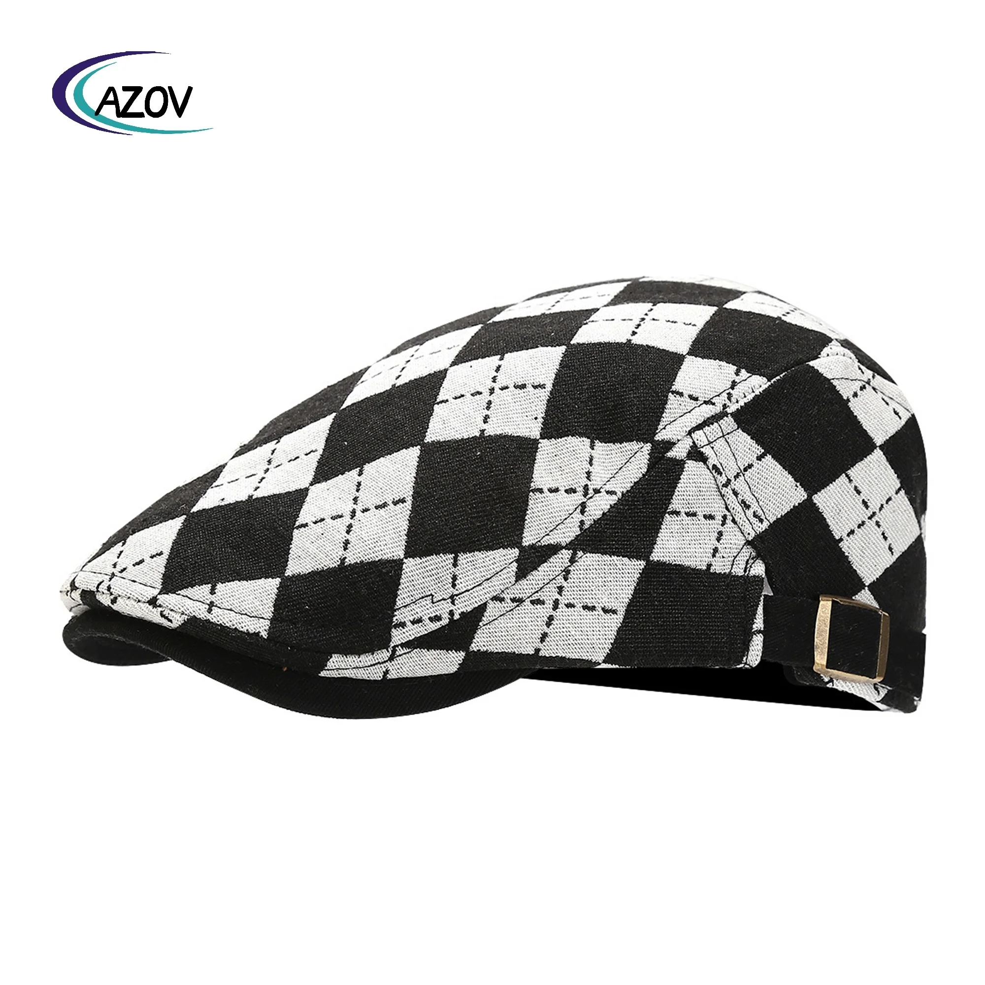 Rhombus Plaid Advance Hats Retro Workwear Fashion Peaked Cap Literary Newspaper Bay Hat