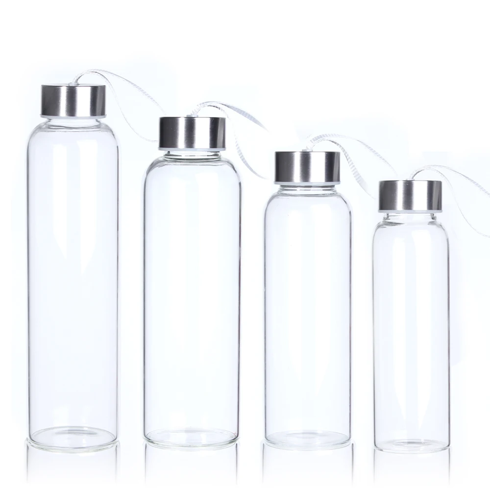 Wholesale 500ml 450ml 400ml 300ml beverage juice water drink clear borosilicate glass bottle with nylon sleeve