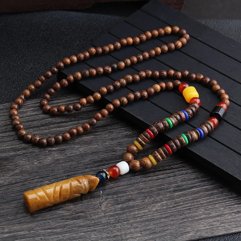 Wholesale Boho Jewelry Men Vintage Nepal Necklace Religion Tribal Wood Beads Jewelry Handmade Long Boho Beaded Necklace Women