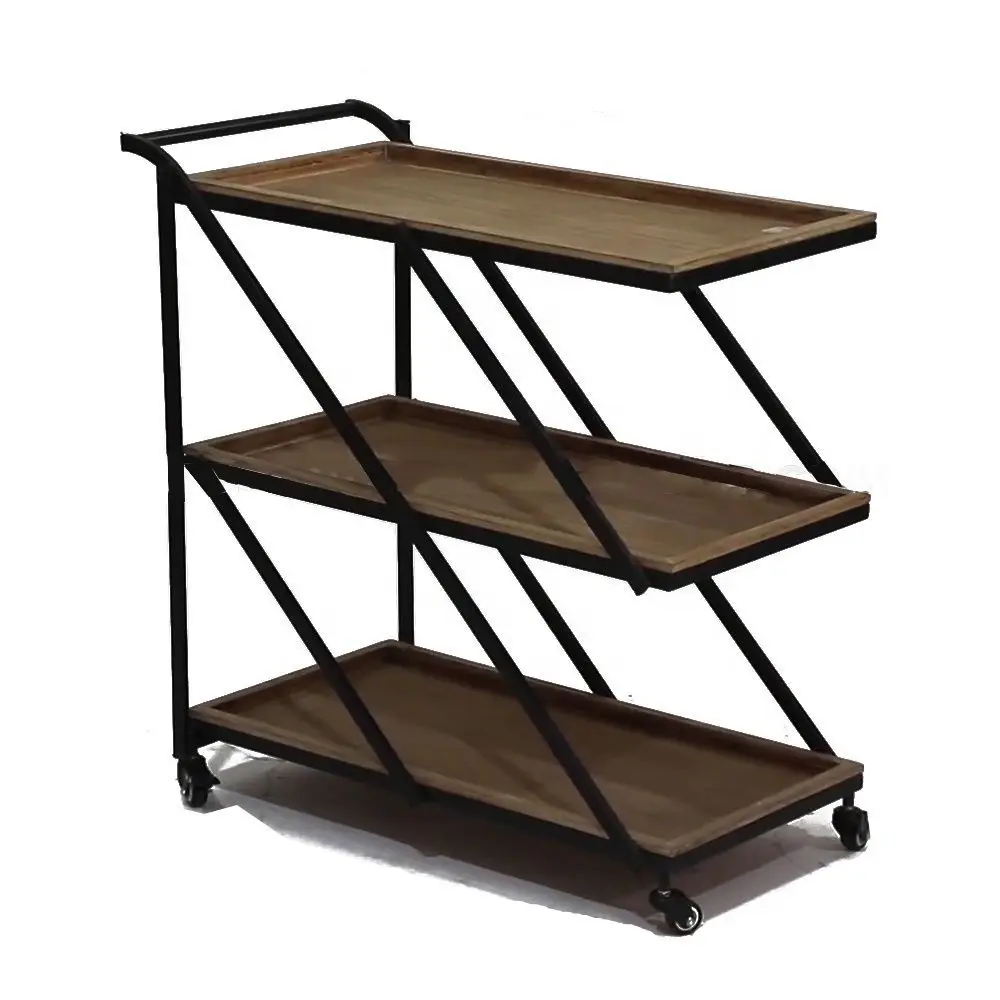 Push Utility Tea Bar Foldable Serving Outdoor Cart Wooden Service Food Trolley