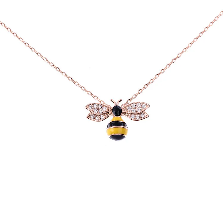Mgirlshe Wholesale Ins Popular Women 14K Gold Plated Bee Pedant Brass Copper Zircon Enamel Plated Women Jewelry Accessories