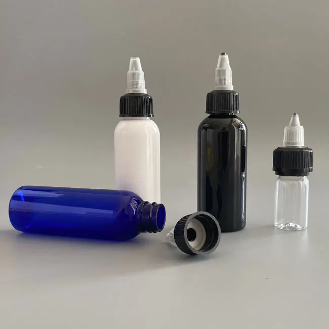 2oz 60ml Plastic Bottles, Clear PET Cosmo Rounds Natural with Black Screen Printing Household Products Paint Screw Cap