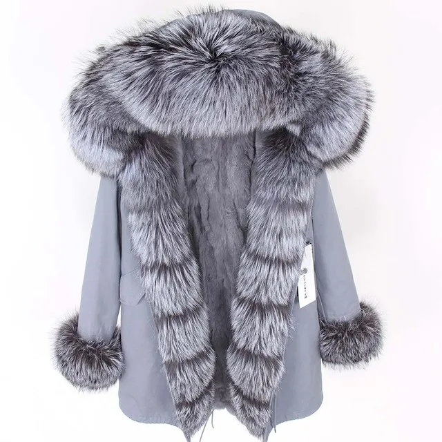 Maomaokong real fur long coat Oversize Hooded Long parka