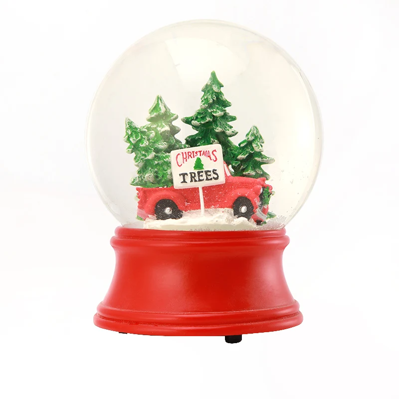 Custom Tree Snow Globe Resin Water Globe Glass Blowing Snow Tree Red Car Red Base Christmas Decor Gift Music Resin Snow Globe