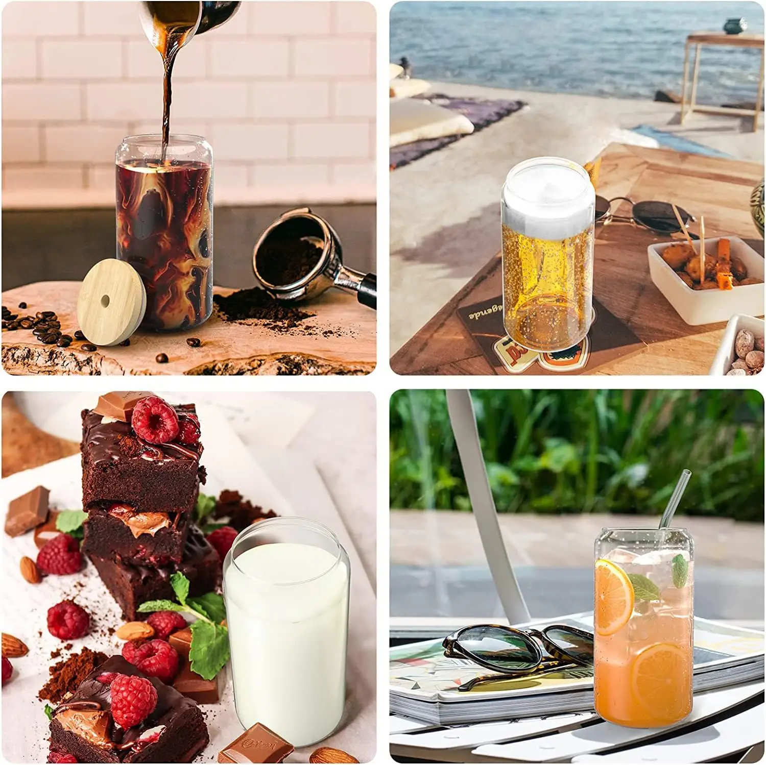 Factory Direct Sale Food Grade Custom Christmas Pattern Design 16Oz Sublimation Glass Can With Bamboo Lid