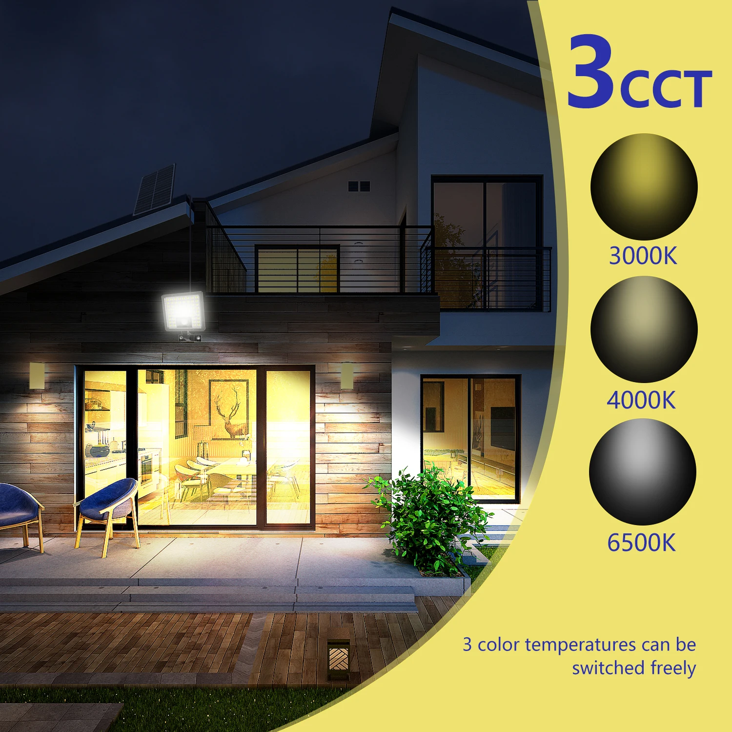 NEW Design 1500 Lumens Solar Flood Light with Battery Powerful Solar Led Flood Lights Outdoor 3CCT Outdoor Flood Solar Lights