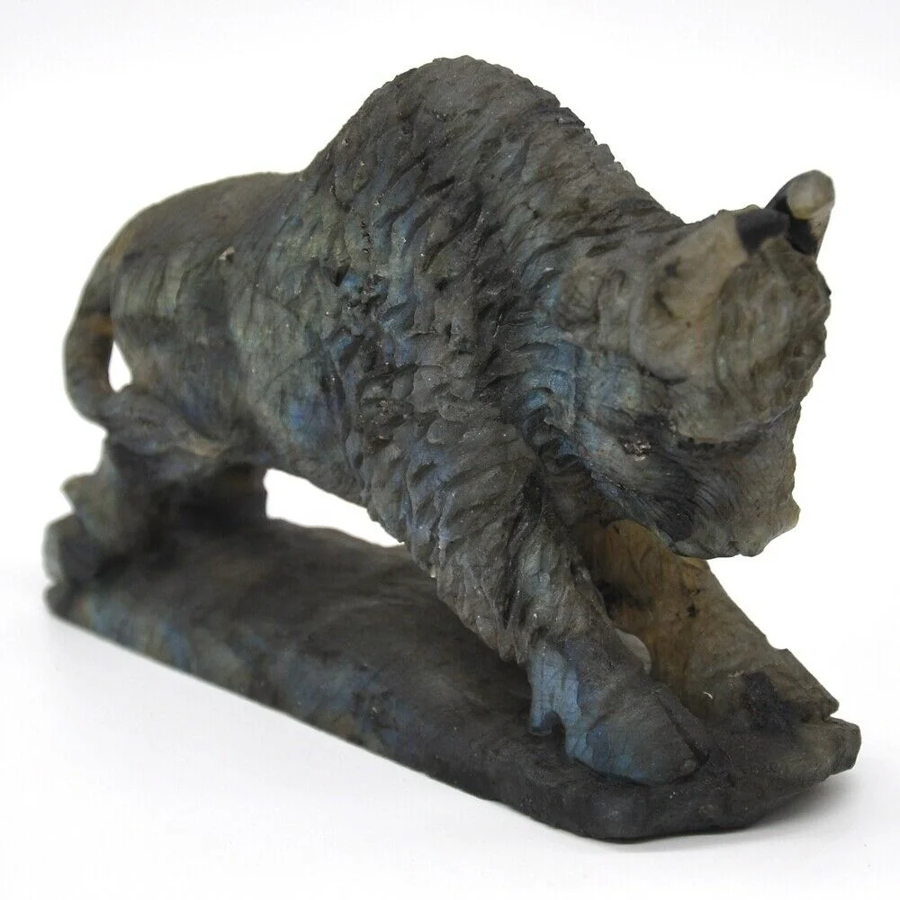 Wholesale Natural Labradorite crystal carving Buffalo Statue