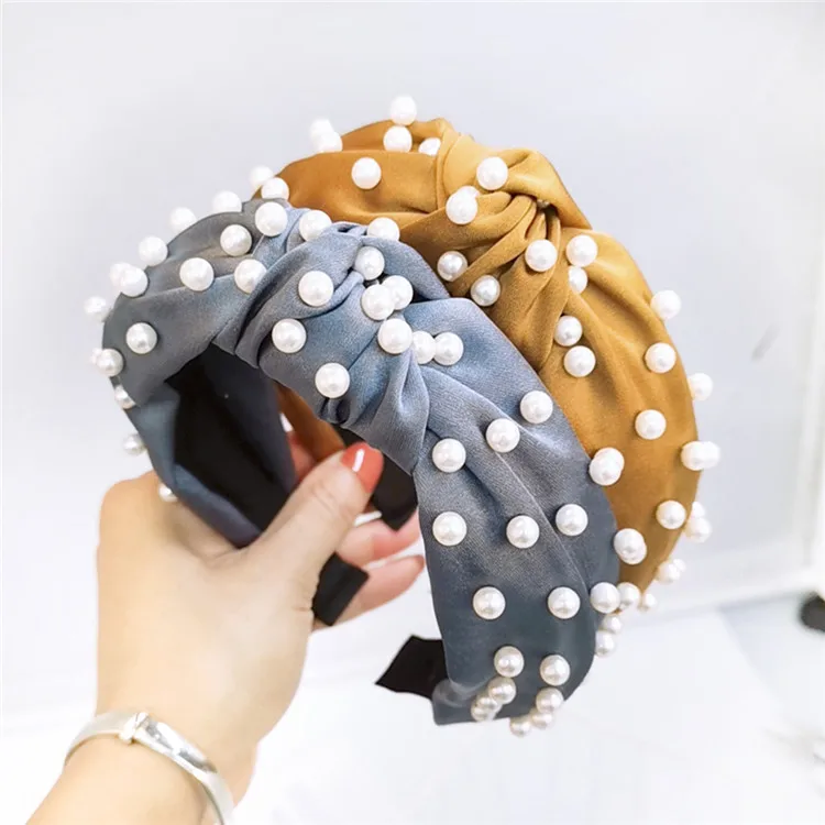 
Wholesale Fashion Fabric Headband Tie Knot Plastic Pearl Padded Headbands For Girls 