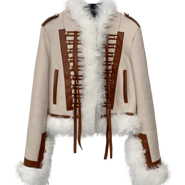 
Fur one leather short coat new winter British royal style wool lamb hair exquisite fur lady 
