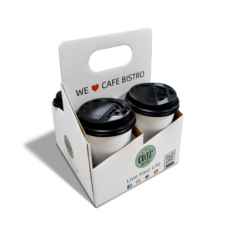 Takeaway Disposable Corrugated Paper Drinking Carrier Folding Tea Coffee Cup HOlder