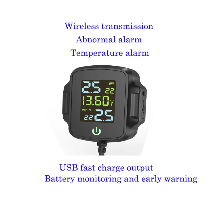 Motorcycle tire pressure monitoring system real-time alarm external TPMS support mobile phone charging