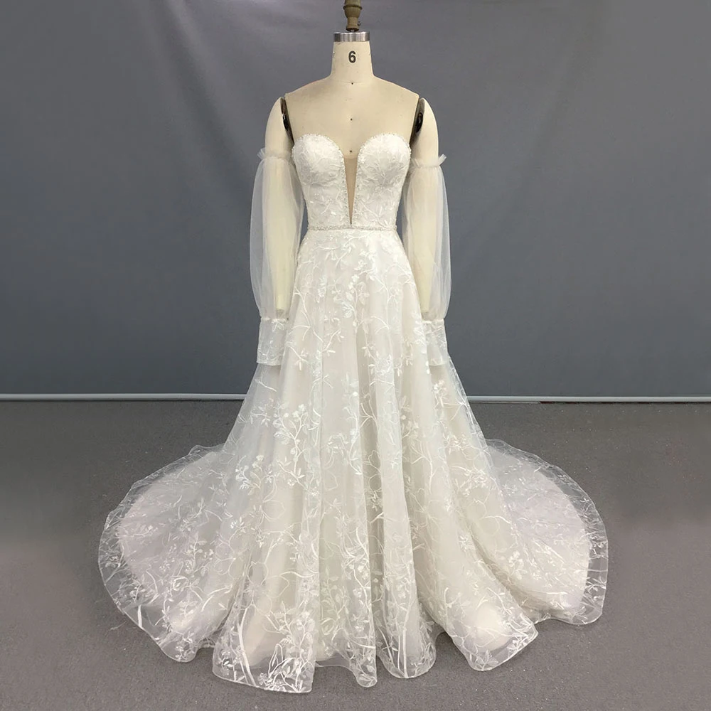 TEENYEE Vintage Removable Sleeves Bridal Wedding Dress Evening Gown Dress Elegant Wedding Dresses For Bride