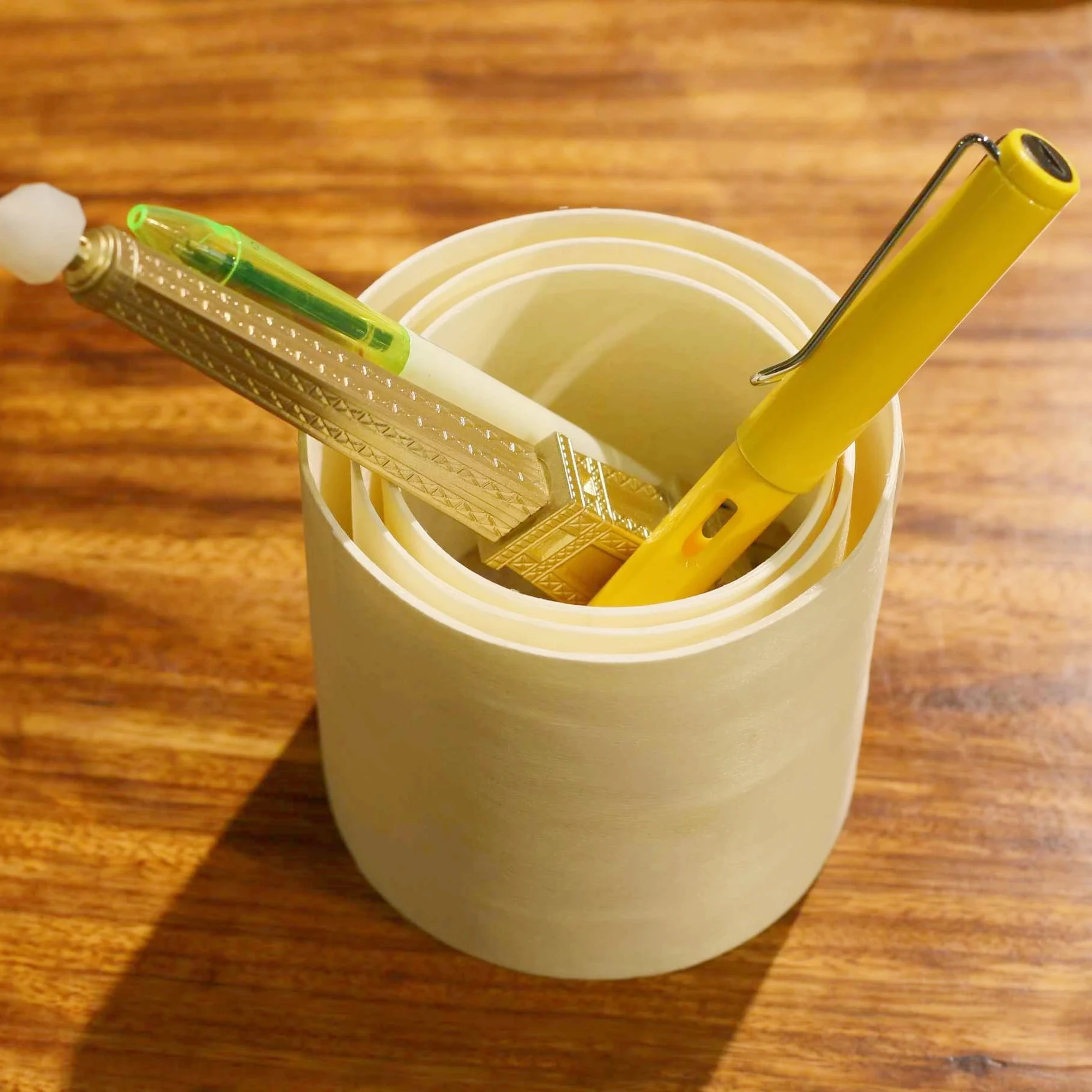 Home and office handy wood organizer customize S/3 pen holder real wood Round  brush pot cylinder pen container included