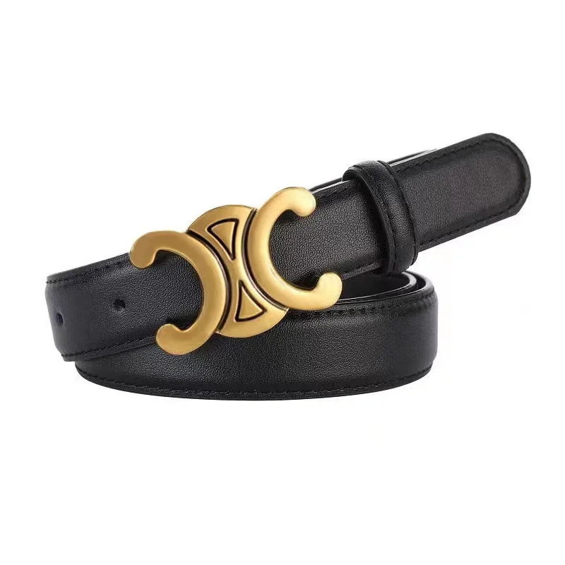 Wholesale Explosive Double C Triumph Belt Smooth Buckle Leather Belt Fashion Leather Thin Belt For Women
