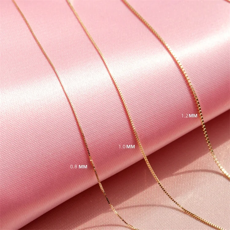 dainty 14k gold vermeil solid 925 sterling silver box chain necklace with custom logo engrave tags
