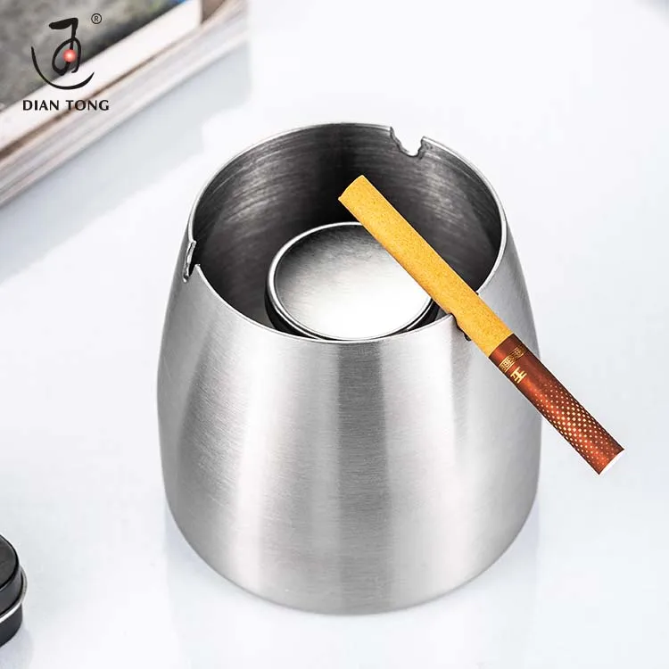 High Quality Cigarette Smoke Shop Hotel Restaurant Portable Ashtray Custom Logo Brand Ash Tray Tapered Stainless Steel Ashtray