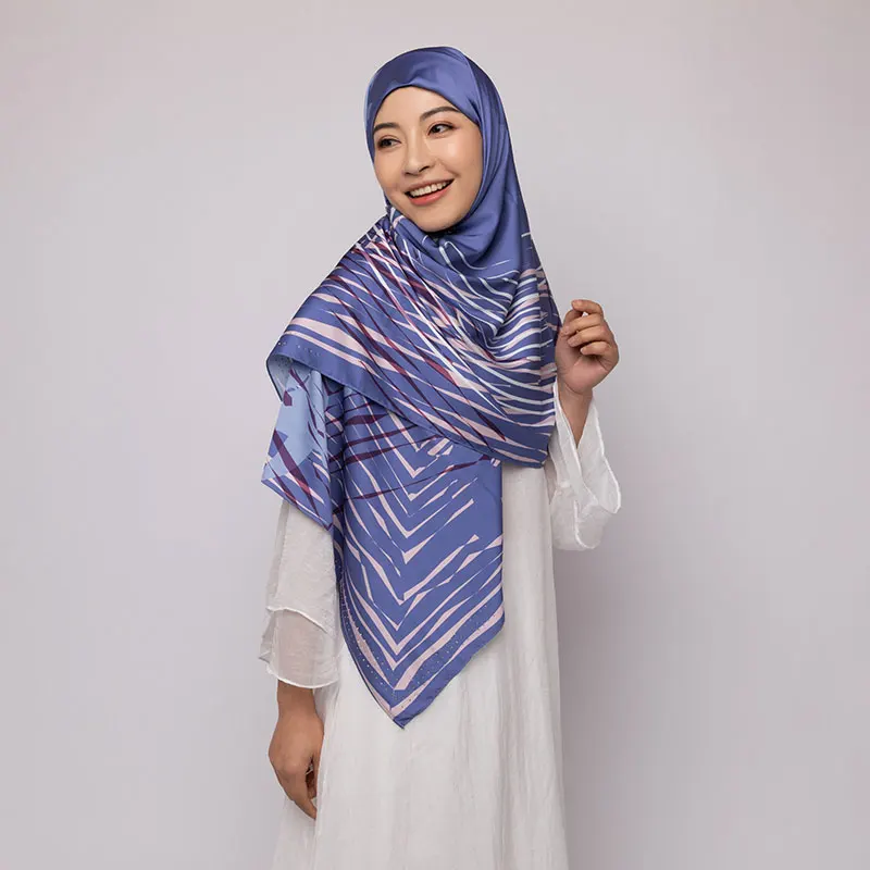 Factory supply silky satin hijab, custom design printed hijab scarf