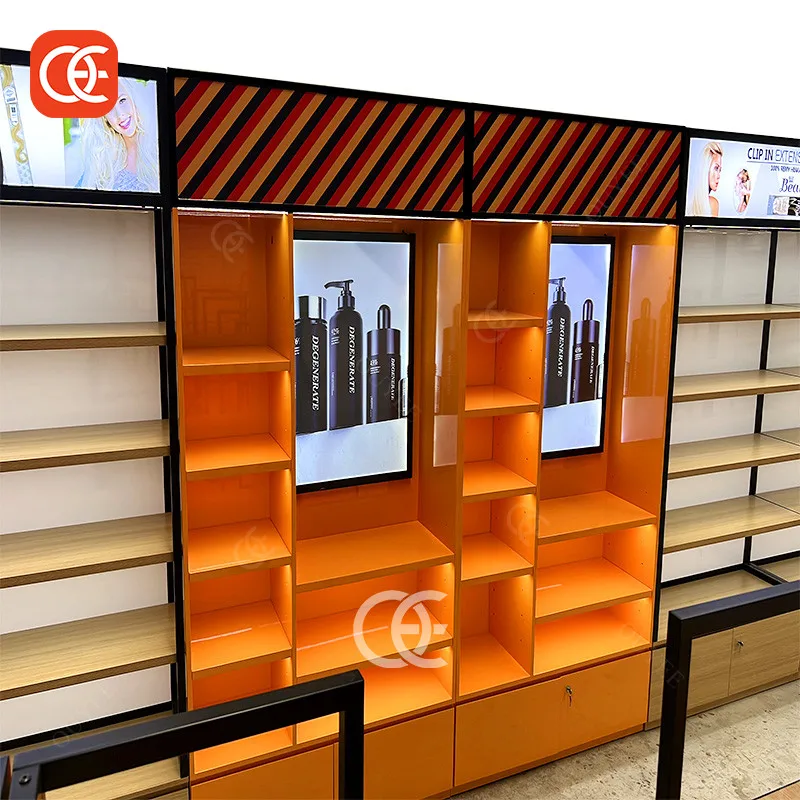 Коммерческая мебель полка для салона красоты поставка на заказ магазин волос светодиодный свет парик стеллажи магазина