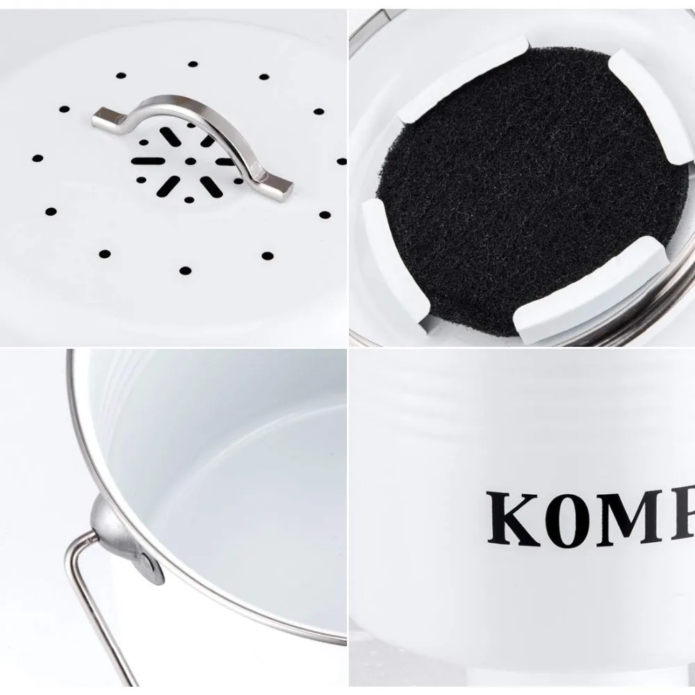 Custom Stainless Steel Compost Pail Kitchen Countertop Garden Trash Bucket Container Pail Compost Bin