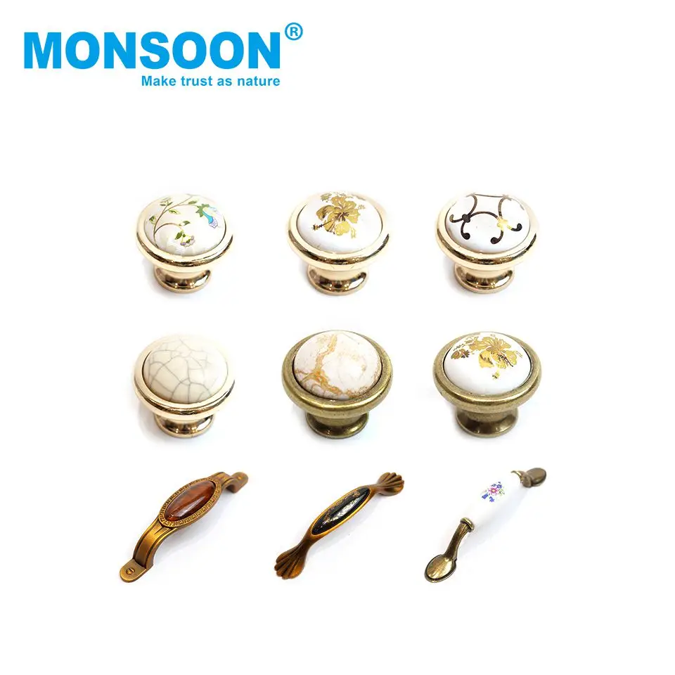 antique distress furniture handle elegant flower ceramic porcelain dresser drawer cabinet handles