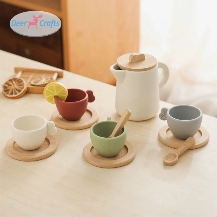Popular Play House Kitchen Accessories Wooden Afternoon Tea Toy For Kids DD10841