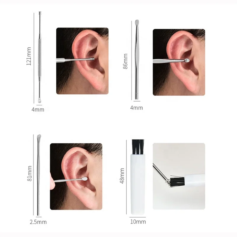 FYD 8 pcs Yellow Ear Cleaner Kits Stainless Steel Earpick Earwax Remover Spoon Spiral Ear Cleaning Tool