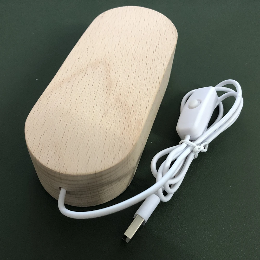 USB-лампа с деревянным основанием светодиодный 3D ночник круглая овальная деревянная основа для