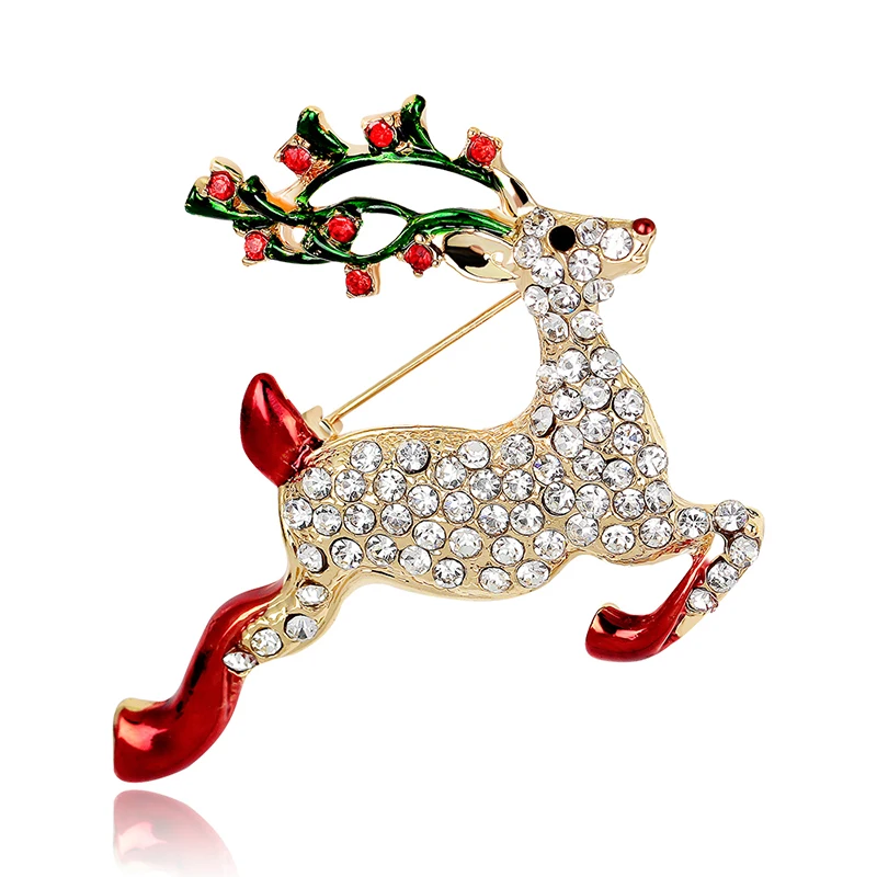 New Arrival Cheapest Exquisite Holiday brooch Hats Stocking Scarf Lapel Pins Shinny Reindeer Christmas Brooch Pins