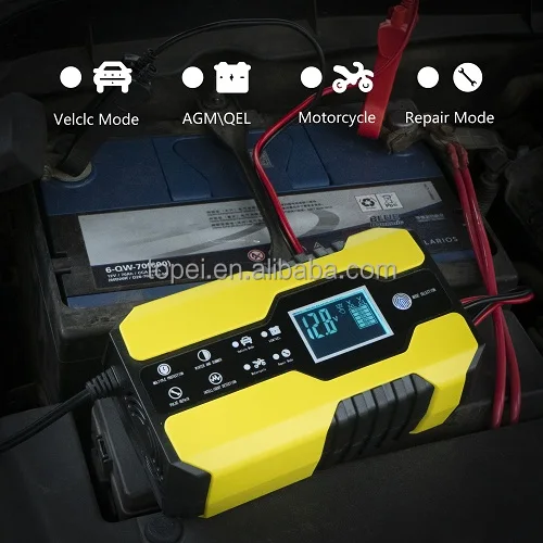 Car Pulse Lead Acid Battery Charger EU US BS Socket Temperature Control Motorcycle Battery Testers LCD Display