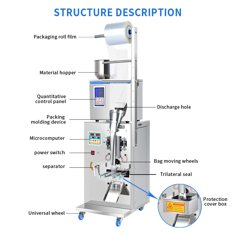 Back \/Side Seal Packaging Machine Automatic Rice Spices Powder Tea peanut kernels \/ coffee powder small packaging machine BN