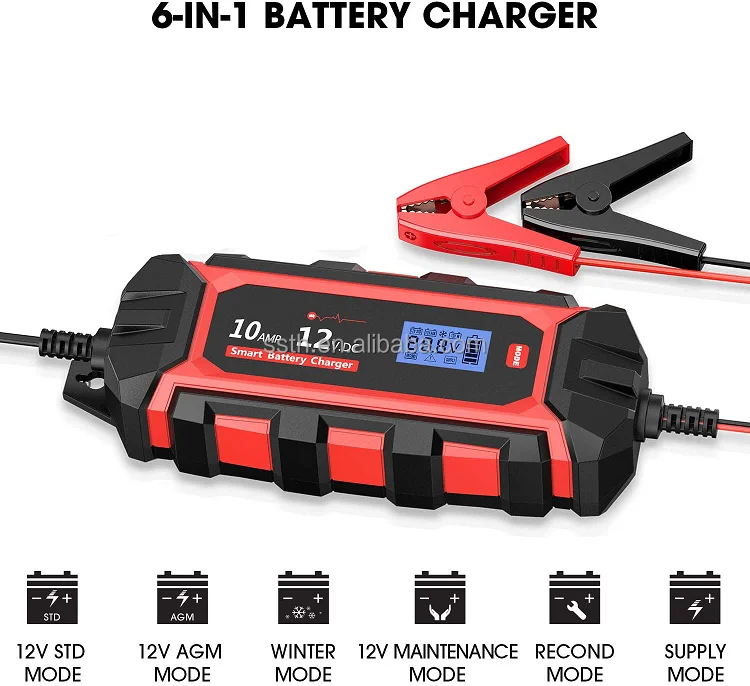 Hot sale LiFePO lead acid battery charger 12V 10A repair battery waterproof intelligent protection car portable battery charger