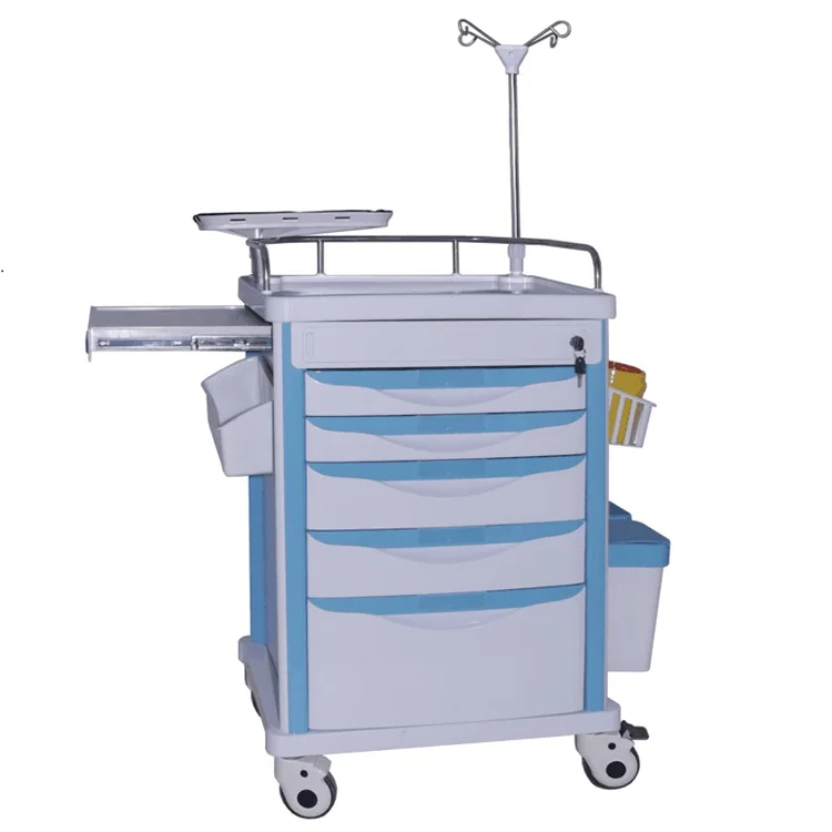 Shiye TC-501 ABS Engineering Plastic Body Aluminum Support Column 5 Drawers Medical Emergency Crash Cart