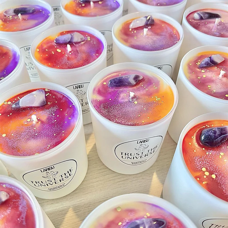 Luxury glass jar with crystal handmade natural soy wax scented candles