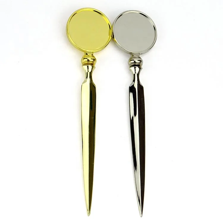 Рекламный меч в форме штапельного Скоба и ручной пользовательский логотип античный латунный конверт Открыватель для букв