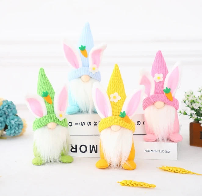 Easter decorations knitted fabric faceless doll rabbit adornment dwarf action figure doll