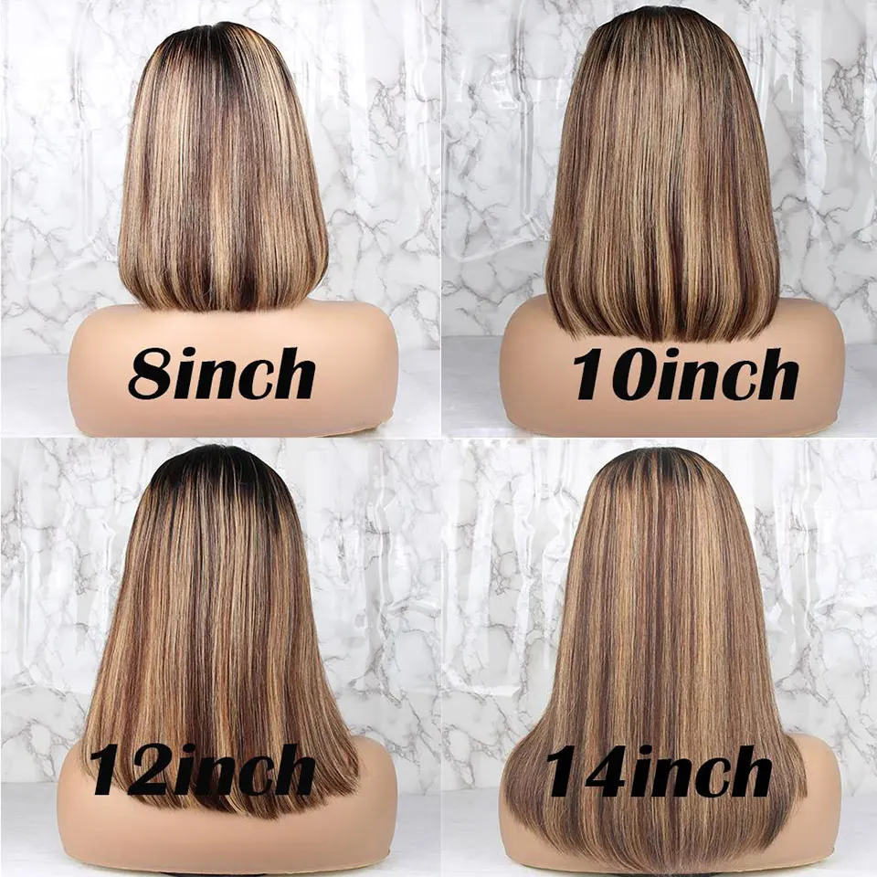 Addictive highlight 1b honey brown color straight bob human hair lace front wigs hd brazilian full lace human hair wigs