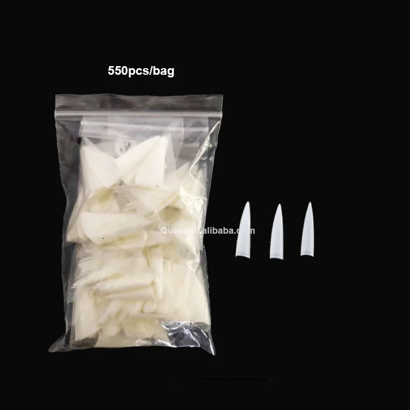 550pcs Bag French Artificial Nail Art Tips Natural Half Cover Long Pointed stiletto No C Curve Tapered straight square Nail Tip