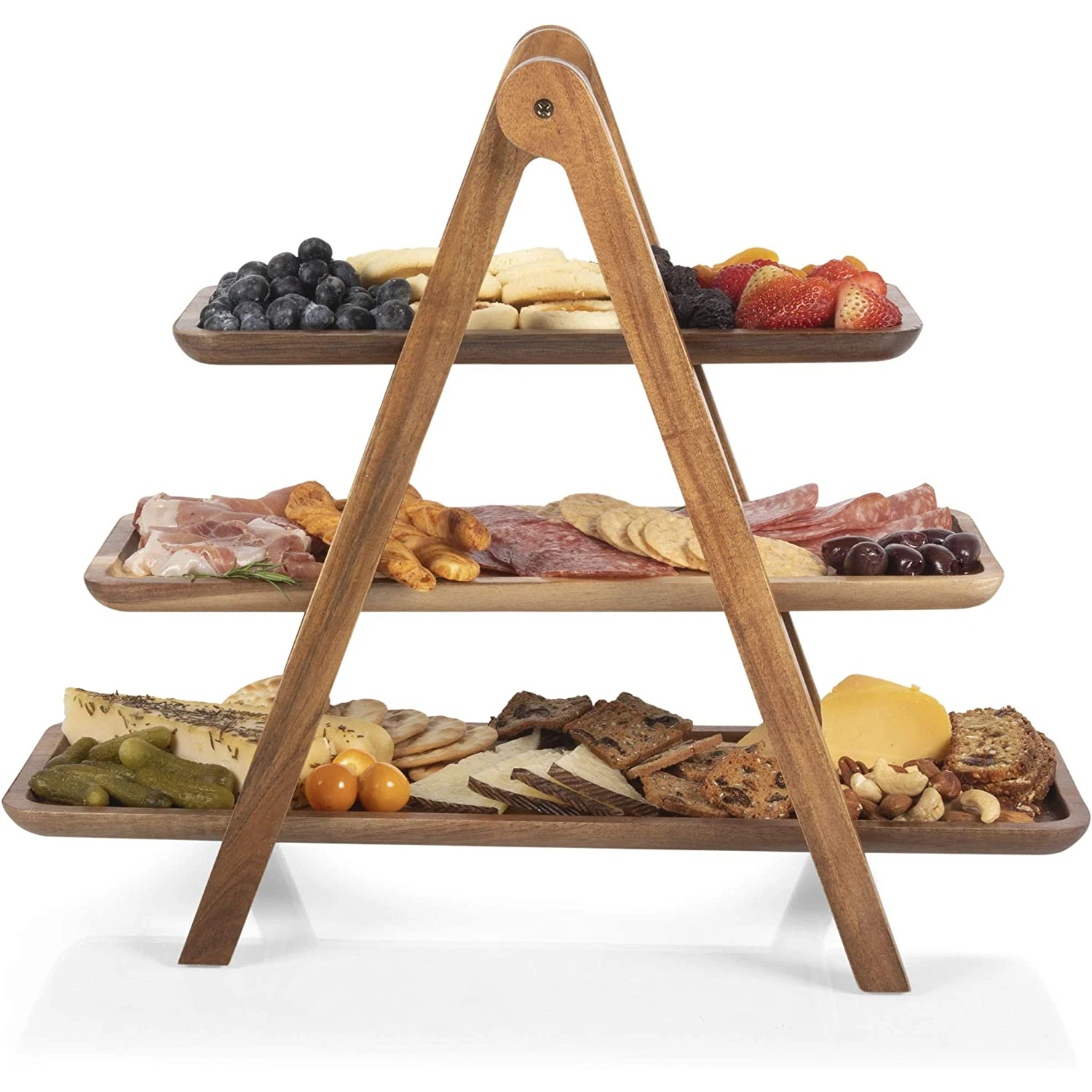 Three-Tier Wooden Serving Tray Display Set for Kitchen & Living Room 3-Tiered Dessert Table Tray Decor