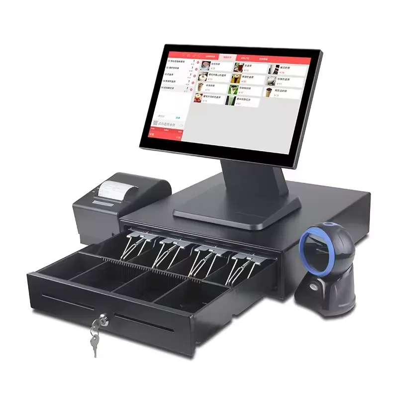 15/17 inch all in one POS system touch screen pos terminal cash register cash drawer