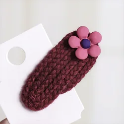 Симпатичные Детские осенне-зимние теплые шерстяные вязаные крючком заколки для волос BB милые заколки для волос Вязаные Цветочные заколки для девочек