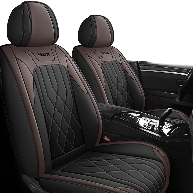 5 Pieces LB Front and Rear Car Seat Covers, Waterproof Nappa Leather Full Set Car Seat Protectors with Headrests Auto