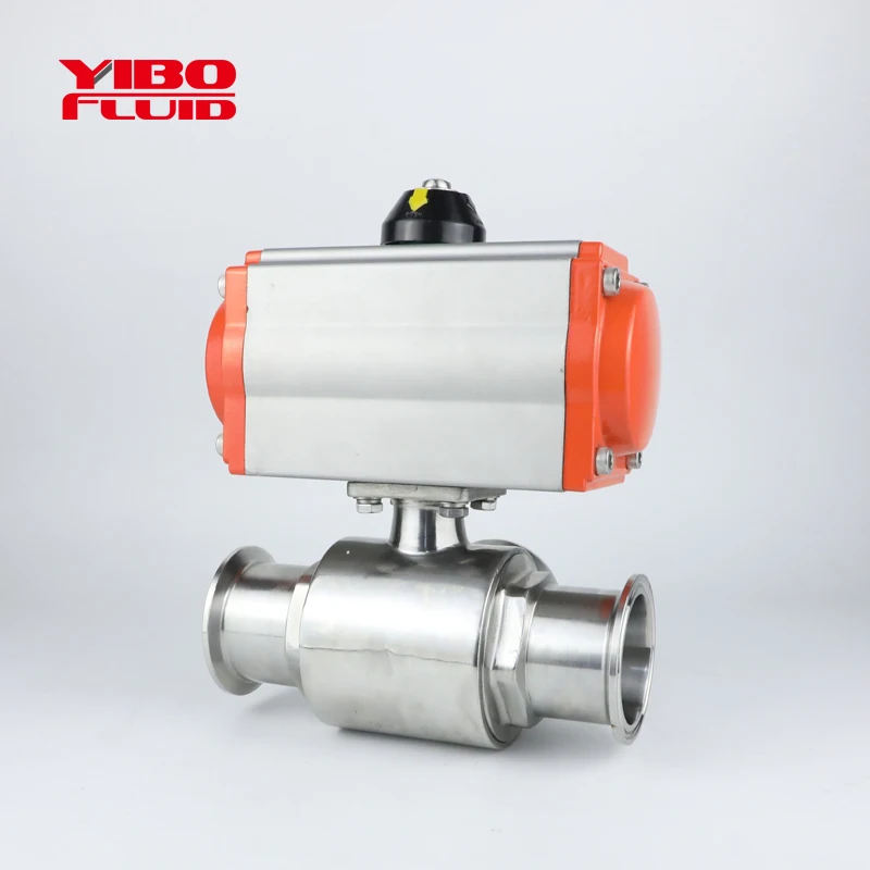 
food grade Sanitary Stainless Steel Pneumatic 3 way clamp Ball Valve With Spring Actuator aluminum pneumatic T way ball valve 